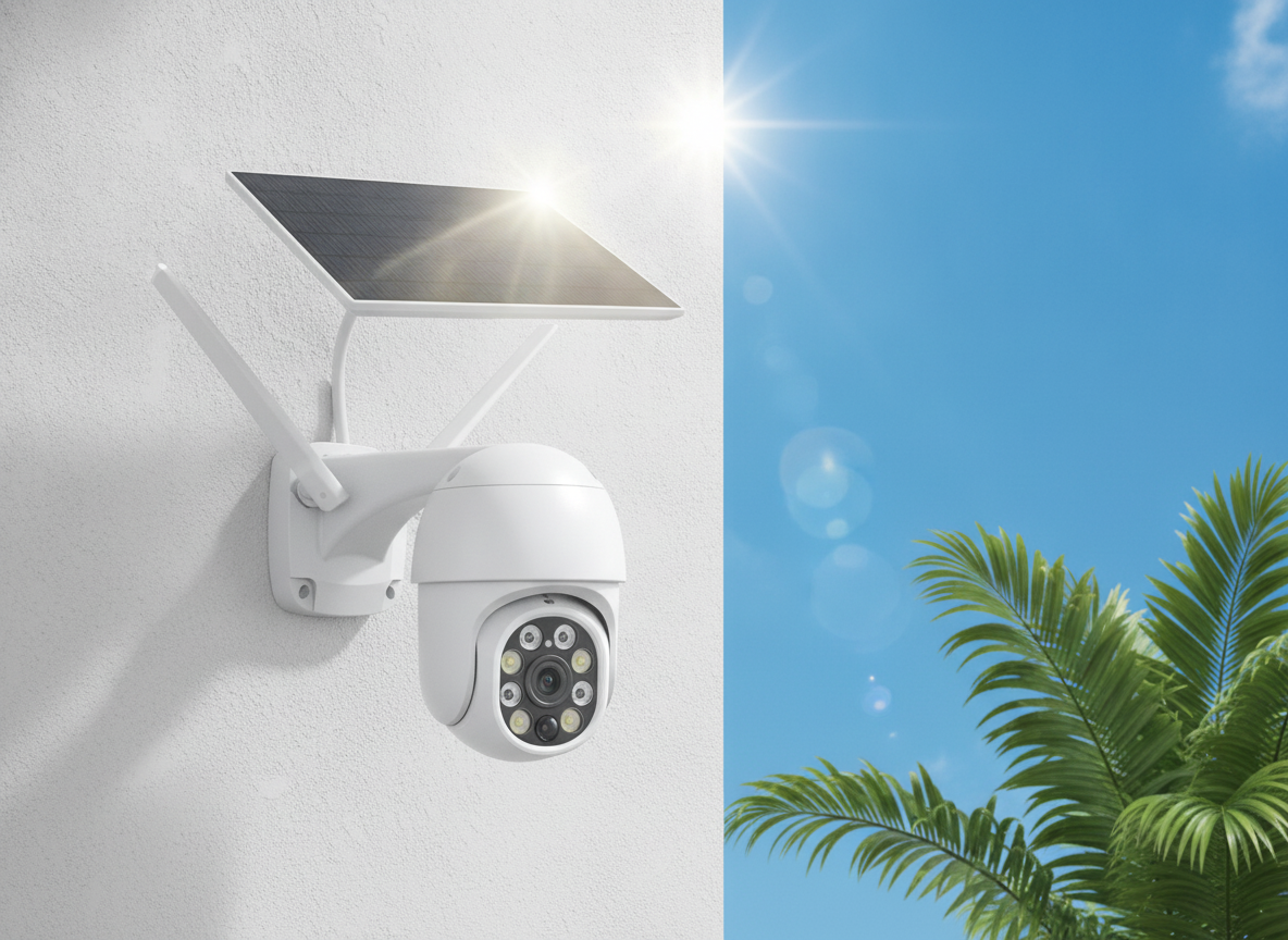 Telecamera con pannello solare al sole